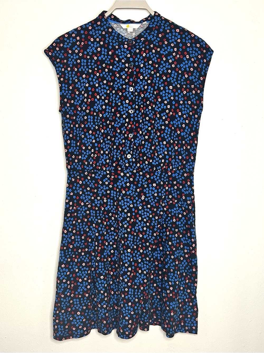 Boden Size 8 Black Mini Dress with Blue and Red Floral Print
